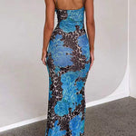 Margovil V Neck Color Block Leopard Print Maxi Cami Dress