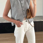 Margovil Crewneck Sleeveless Button Down Knitting Top