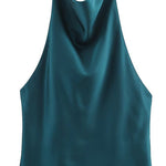 Margovil Chic Halter Cowl Neck Sleeveless Satin Top