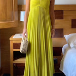 Margovil Strapless Back Lace-up Pleated Maxi Dress