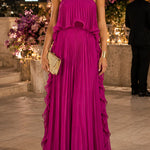 Margovil Strapless Tube Ruffle Hem Pleated Maxi Dress