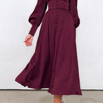 Margovil V Neck Puff Sleeve Waisted Ruffle Satin Dress