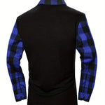 KZZ Men's Patchwork Plaid Print Half Zip Up Polo Shirt