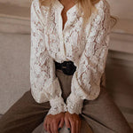 Margovil Ruffle Long Sleeves Button Up Lace Shirt