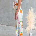Adjustable Strap Tie Knot Front Unique Print Wide Leg Jumpsuit
