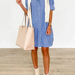 Button Down Short Sleeves Striped Shirt Dress