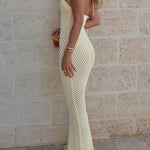 Margovil Halter Open Back Hollow Out Knit Bodycon Maxi Dress