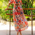 Puff Sleeves Back Cut Out Floral Print Crop Top