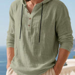 KZZ Men's Casual Long Sleeve Hooded Linen Shirt