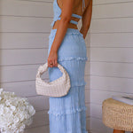 Margovil Frill Trim Halter Backless Crop Top and Drawstring Waist Maxi Skirt Set