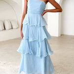 Margovil Strapless Ruffle Layered Maxi Dress