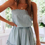 Margovil Off Shoulder Sleeveless Tie Waist Ruffle Romper