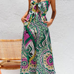 Spaghetti Strap Cut Out Wide Leg Printed Jumpsuit