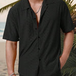 KZZ Men's short-sleeved versatile shirt with openwork jacquard pattern