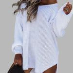 Loose Mid-length Off-shoulder V-neck Slit Knitted Sweater