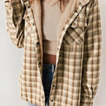 Fashion Plaid Long Sleeve Pocket Casual Hooded Jacket