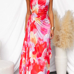 One Shoulder Sleeveless Print Asymmetric Maxi Pleated Dress
