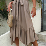 Elegant Irregular Ruffle Hemline A-line Midi Skirt