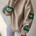 Oversize Sweatshirt Chicago Letter Graphic Long Sleeve Crewneck Pullover Top