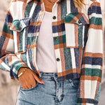 Lapel Pocket Fashion Casual Cropped Ladies Plaid Jacket