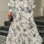 High Neck Tiered Floral Midi Dress