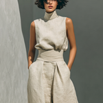 Women's Minimalist Cotton And Linen Blend Sleeveless Blouse And Wide-leg Pants Set