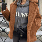 Lapel Fleece Jacket Long Sleeve Pockets Faux Fur Dressy Fall Outfits