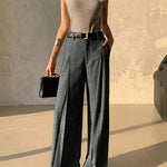 Loose Belted Solid Color Zipper Suit Pants Trousers