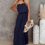 Solid Color Tube Top Stitching Backless Long Dress Strapless Backless Robe Dress