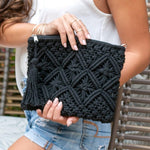 Diamond Pattern Macrame Tassel Clutch