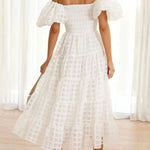 Fashionable One-Shoulder Chiffon Puff Sleeve Swing Midi Dress
