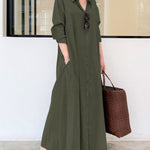 Nadorine Women's Beach Casual Solid Color Loose Temperament Long Shirt Dress