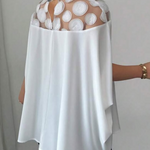 Batwing Sleeves Half Sleeves Polka-Dot See-Through Solid Color Split-Joint Stand Collar Blouses&shirts Tops