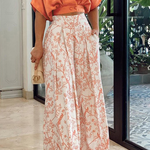 Two-Piece Set with V-Neck Blouse and Wide-Leg Pants