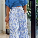 Two-Piece Set with V-Neck Blouse and Wide-Leg Pants