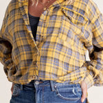 Women's Mineral Washed Button Down Plaid Flannel Shirt