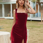Sexy Square Collar Split Mini Dress