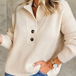 Snap-Buttons Foldover Collar Knitted Pullover Sweater Tops