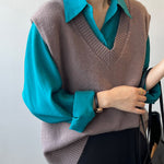 Soft Felt Loose Fit V Neck Sweater Vest