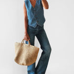 Sleeveless Denim Vest V Neck Button Down Waistcoat Jacket