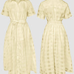 Women's Sheer Plaid Maxi Dress Short Sleeve Double Layer Swing Vacation Dress Elegant Flowy A Line Dress with Belt
