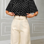 Women's Mock Neck Chiffon Blouse Polka Dot Ruched Elegant Flared Sleeve Top Casual Office Commute Shirt