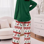 Women's Two Piece Pajamas Set Slogan Print Top and Christmas Print Pants Casual Lounge Set