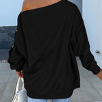 Skew Neck Buttoned Sweatshirt Casual Long Sleeve Pullover Tops Outfits