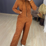 2 Pieces Outfit Long Sleeve Zip Up Drawstring Hoodie Coat and Casual Elastic Waist Seam Front Straight Leg Pants Set