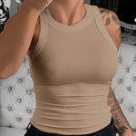Plus Size Ribbed Round Neck Sleeveless Slim Fit Tank Basic Casual Top