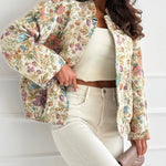 Women's Vintage Floral Jacquard Jacket Elegant Stand Collar Snap Button Loose Fit Coat