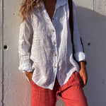 Problem Solved Linen Blend Button Up Casual Blouse