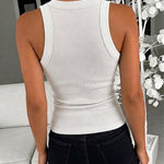 Rhinestone Decor O-neck Sleeveless Slim Fit Ribbed Tank Top