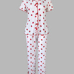 2 Pieces Outfit Strawberry Print Stand Collar Short Sleeve T-shirt and Pants Pajamas Set